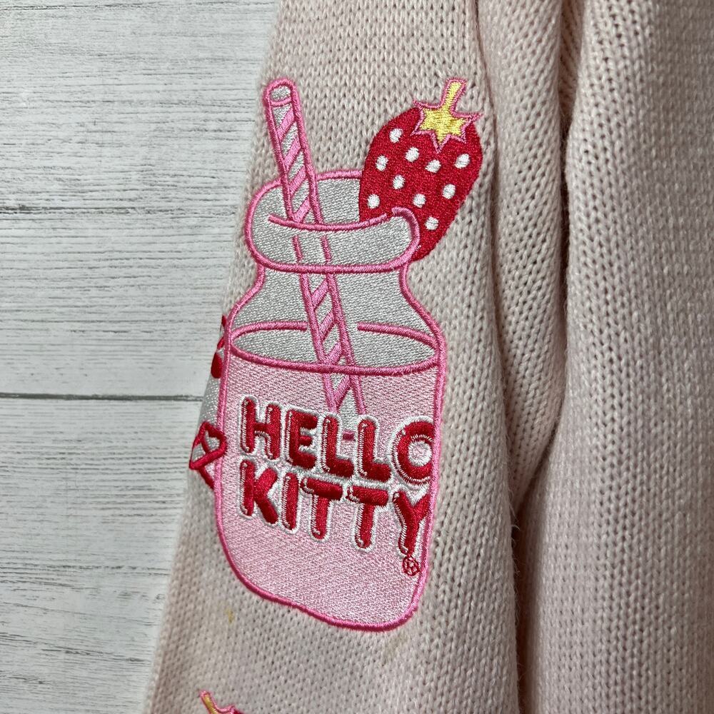Hello Kitty Sweater Womens Size Small Pink Strawberry Milk Skimmer Cardigan - Picture 8 of 16